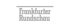 Frankfurter Rundschau Logo, grauer Text auf dunkelgrünem Hintergrund mit einem horizontalen Strich über "Frankfurter".