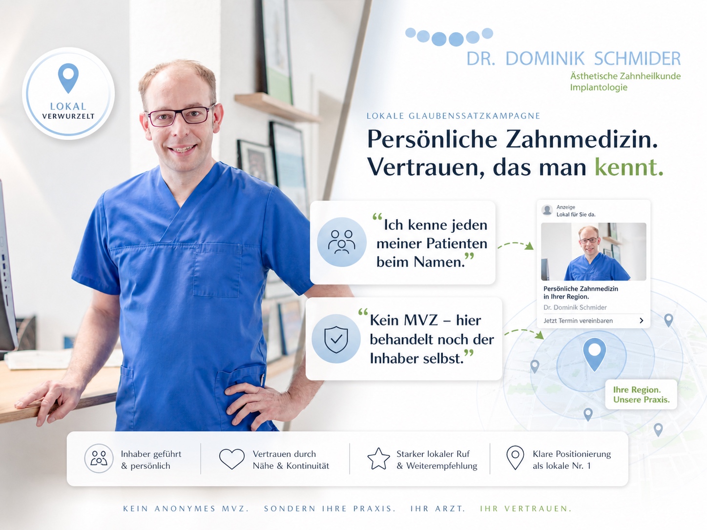 Lokale Glaubenssatzkampagne: Employer Branding und lokale Positionierung einer Zahnarztpraxis