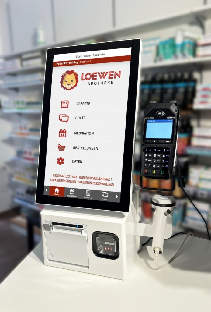 Kompaktes id.EXPRESS Terminal direkt am HV-Platz einer Apotheke