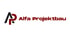 Logo von Alfa Projektbau mit stilisierten schwarzen und roten "AP"-Initialen.