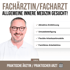 Lachender Arzt mit Brille; Text: Fachärztin/Facharzt Allgemeine Innere Medizin gesucht! Attraktive Entlöhnung.