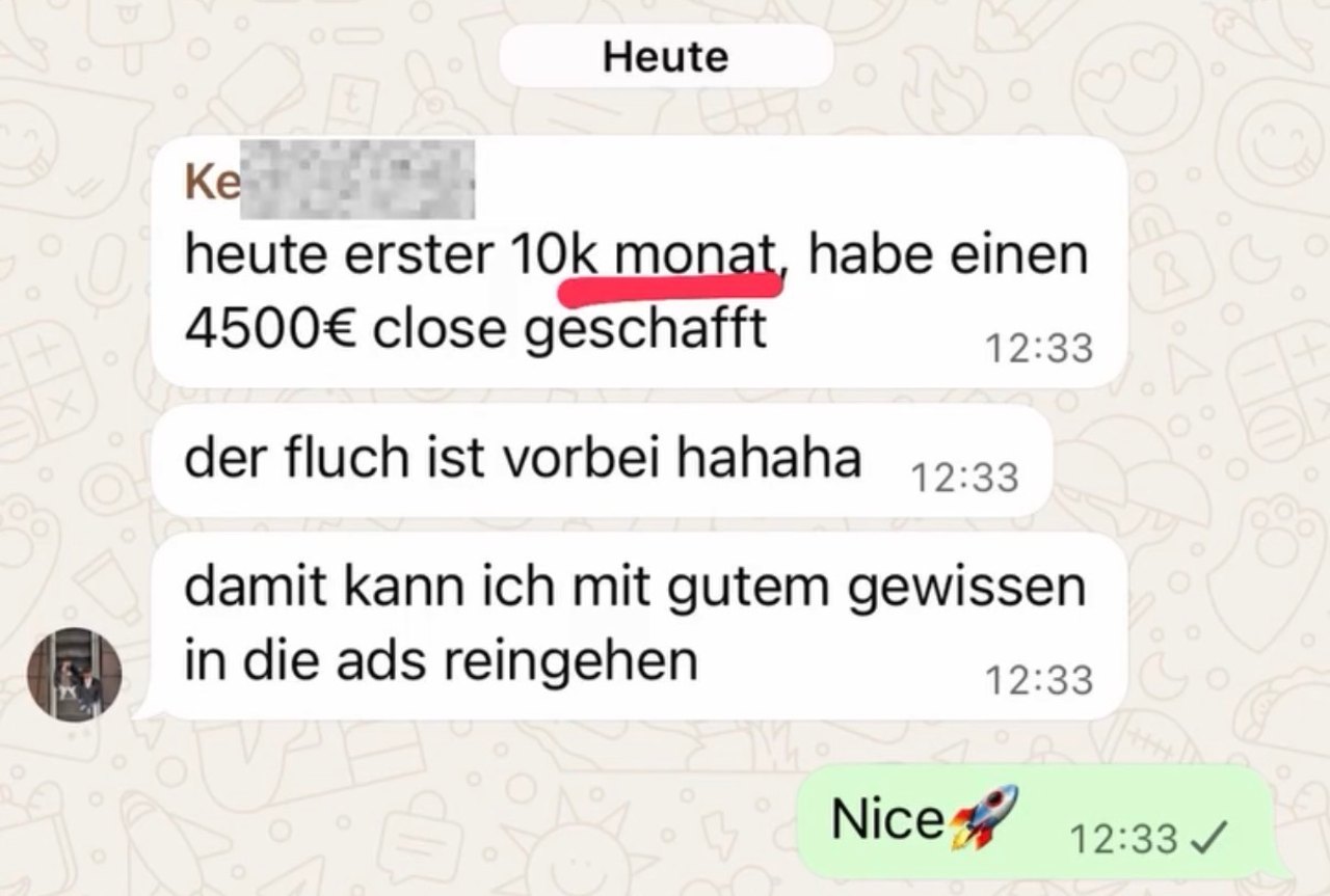 Kundenergebnis: Erster 10k Monat, 4500 EUR Close