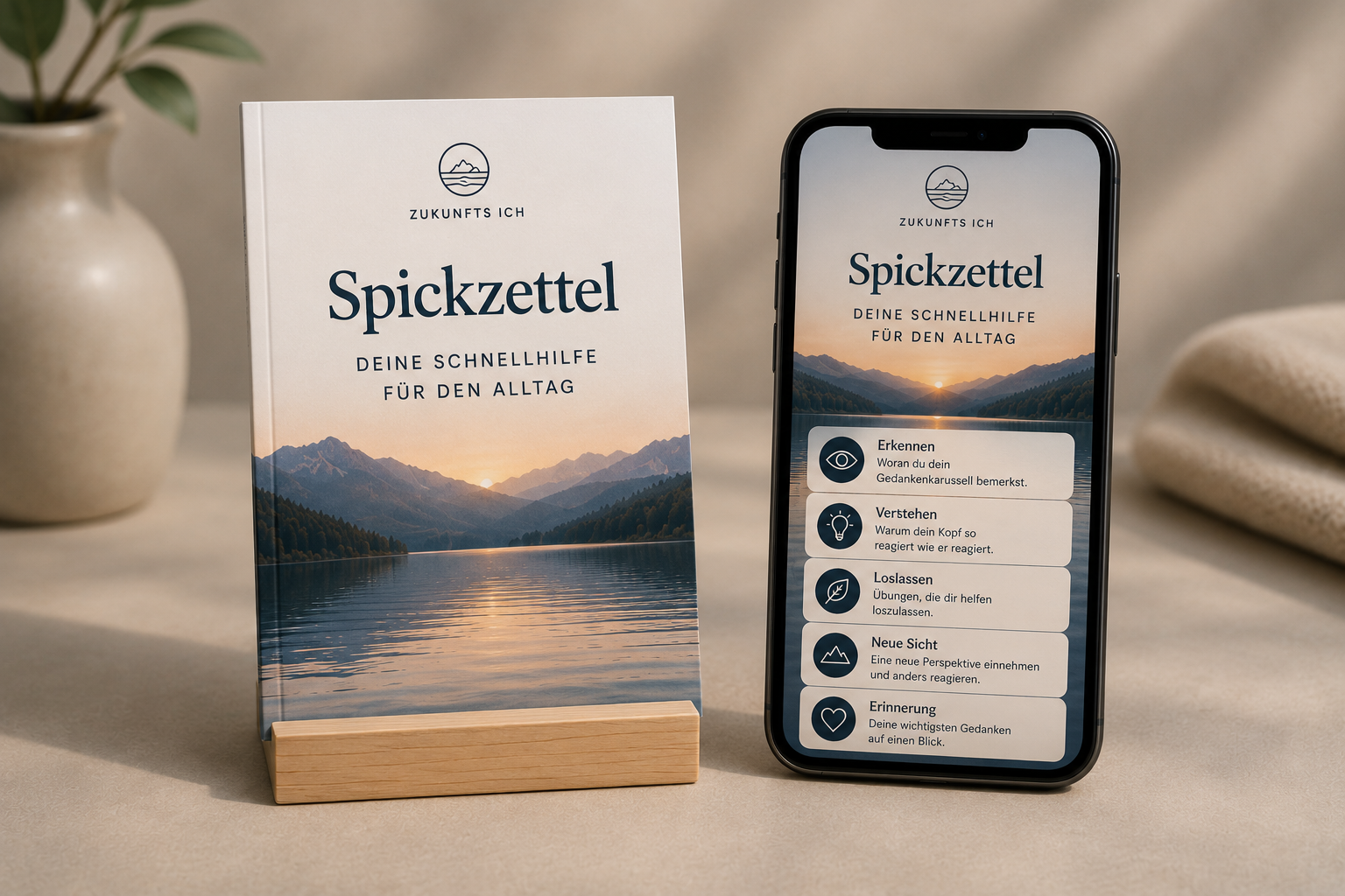 Gedanken-Stopp-Spickzettel auf Karte und Smartphone