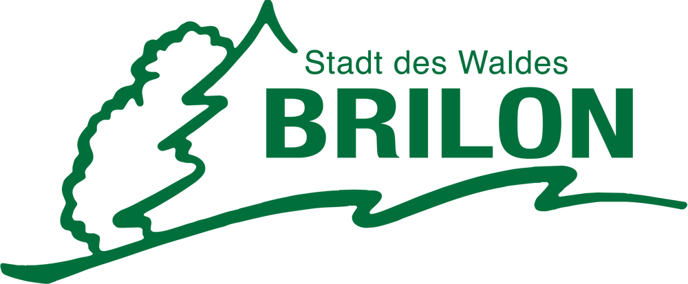 Grüner Hintergrund mit weißen Buchstaben "Brilon & Olsberg" und angedeuteten Hügellinien.