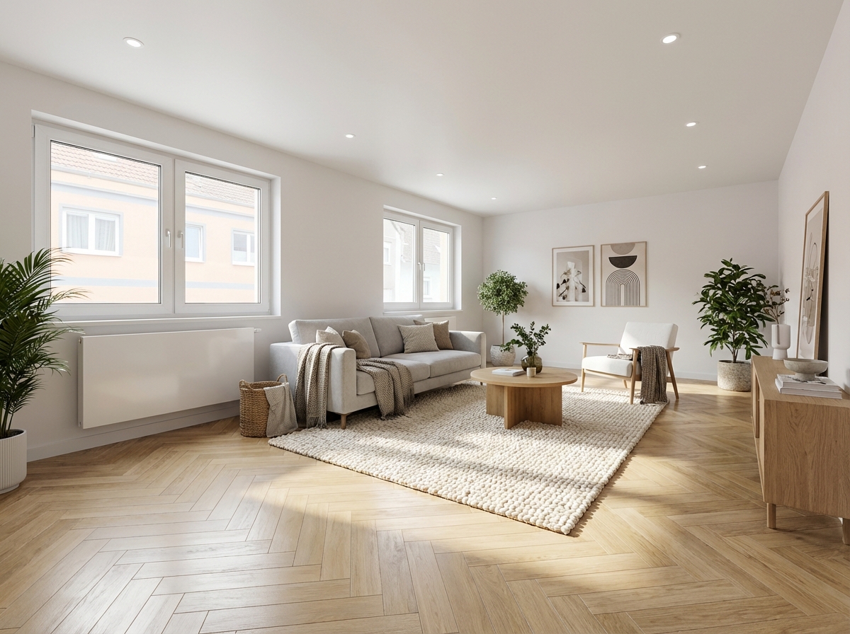 Nachher: Modern eingerichtetes Wohnzimmer – KI-Staging