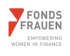 Logo Fonds Frauen, Empowering Women in Finance, mit rotem P-förmigem Symbol.