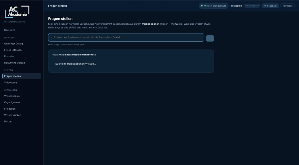 Eine Frage im Chat der AC Akademie und die Antwort, die das System darauf gibt