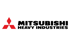 Rotes Mitsubishi-Logo mit drei Rauten und schwarzem Text "MITSUBISHI HEAVY INDUSTRIES" auf weißem Hintergrund.