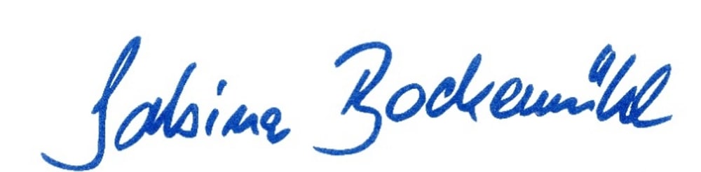 Unterschrift in blauer Tinte: "Sabine Bockenmühl"