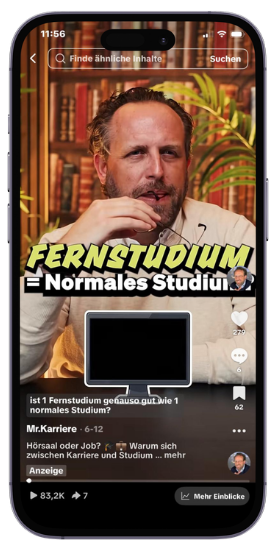 Das Video zum Fernstudienvergleich auf einem Smartphone