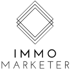 Logo von Immo Marketer mit einem schwarzen Rauten-Symbol über dem Text.