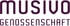 MUSIUO GENOSSENSCHAFT Logo in lila Schrift auf weißem Hintergrund.