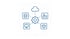 Blaues Zahnrad vernetzt mit Icons für Cloud, Datenbank, Fabrik, Monitor und Paket in einem Kreis.