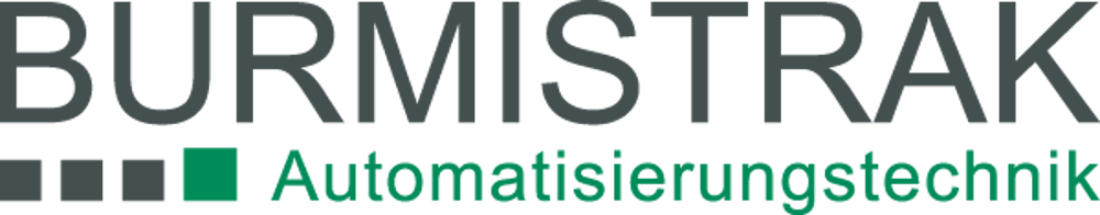 BURMISTRAK Automatisierungstechnik Logo mit grauen und grünen Buchstaben.