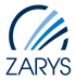 Logo ZARYS: ciemnoniebieski półokrąg z trzema błękitnymi paskami i nazwą firmy pod spodem.