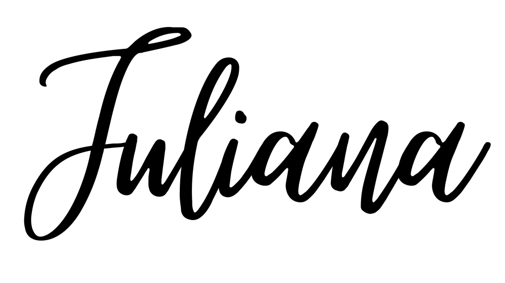 Das Wort „Juliana“ in schwarzer Schreibschrift auf grünem Hintergrund.