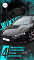 Schwarzes Audi-Cabriolet mit roter Bremse, Lenkrad und blauem Text "WINTER 4 INNENREINIGUNG AUSSENREINIGUNG POLITUR VERSIEGELUNG jetzt ab 299".