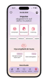Smartphone-Display zeigt die Viya Zyklus-App mit Impulsen zu Achtsamkeit, Nervensystem und Ernährung passend zur Ovulation.