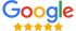 Google-Logo mit fünf goldenen Sternen darunter.
