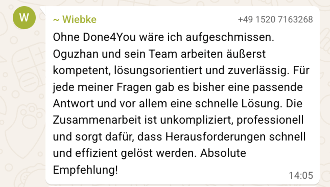 Ohne Done4You wäre Wiebke aufgeschmissen