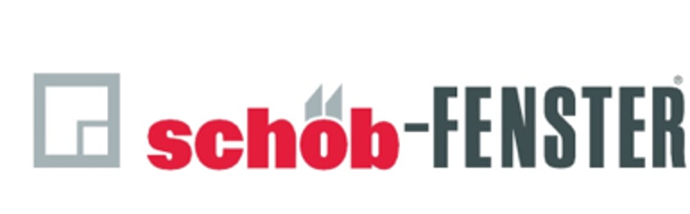 Schöb Logo mit rotem Text: FENSTER - HAUSTÜREN - WINTERGÄRTEN.