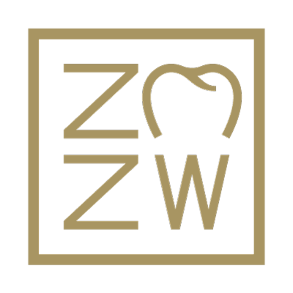 Goldfarbenes Zahnimplantat-Symbol in einem Kreis auf dunkelgrünem Hintergrund.