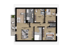 Grundriss einer möblierten Obergeschosswohnung mit Balkon.