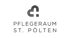 Graues Logo auf dunkelgrünem Hintergrund, darüber ein stilisiertes Herz mit Kreuz, darunter der Text "PFLEGERAUM ST. PÖLTEN".
