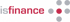 isfinance Logo mit grauen und roten Kreisen.