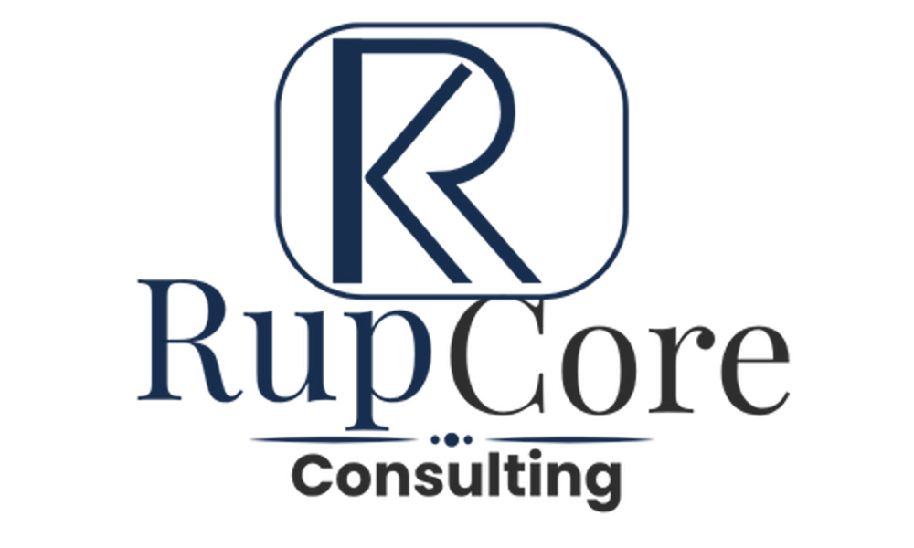 Logo für RupCore Consulting mit stilisiertem "R" in ovaler Form über dem Schriftzug.