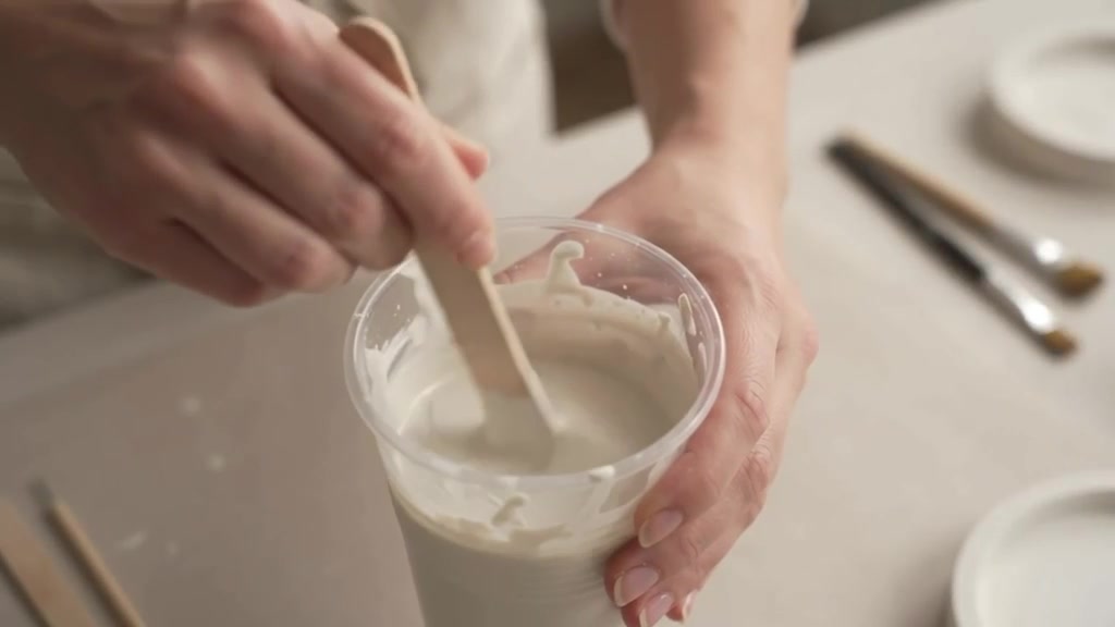 Gießmasse wird im Becher angerührt