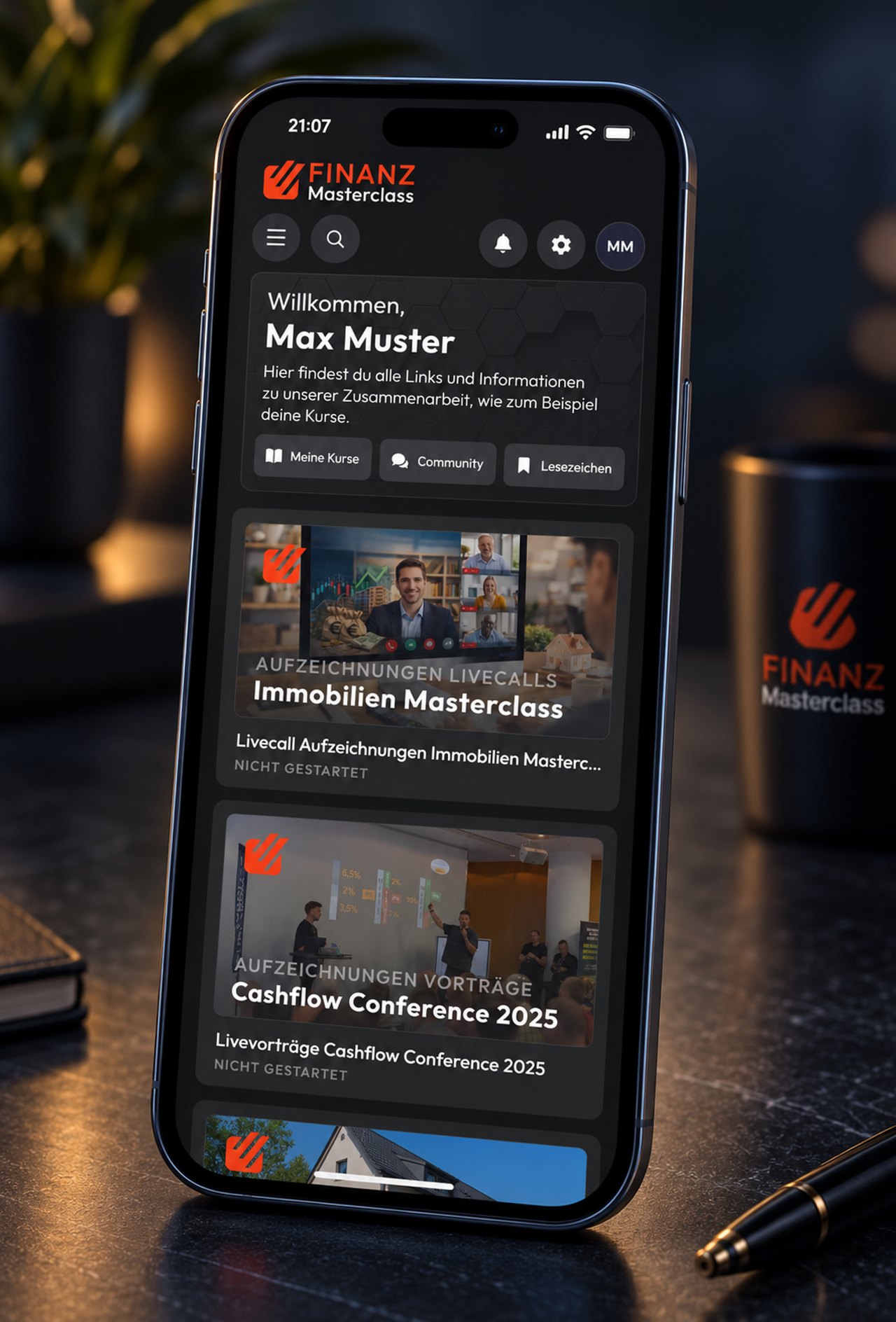 Finanz Masterclass App auf dem Smartphone