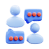 Zwei hellblaue Personensymbole, eine Chatblase und ein Ordnersymbol mit roten Punkten.