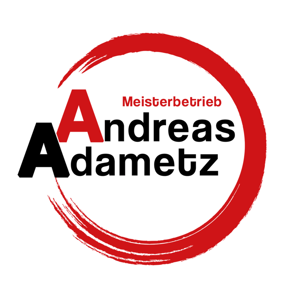 Logo des Meisterbetriebs Andreas Adametz mit einem roten Pinselstrich-Kreis auf weißem Grund.