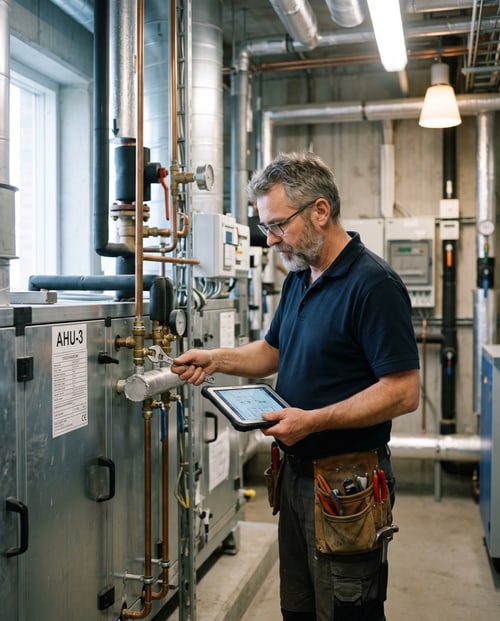 Haustechniker im Technikraum