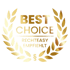 Goldener Lorbeerkranz mit Text „Best Choice - Rechteasy empfiehlt“ und Paragraphenzeichen auf schwarzem Grund.