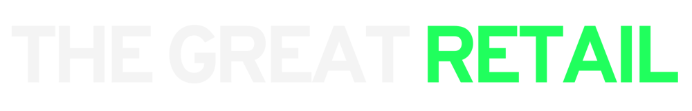 Der Text "THE GREAT RETAIL" ist in Weiß und Neongrün auf einem dunkelgrünen Hintergrund zu sehen.