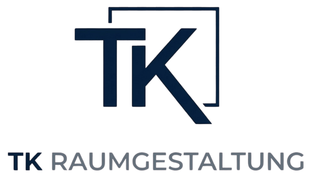 Dunkelgraues TK-Logo mit stilisiertem K in einem Quadrat und dem Text "TK RAUMGESTALTUNG" darunter.