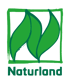 Naturland Logo mit drei grünen Blättern in einem grünen, quadratischen Rahmen.