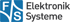 Blaues Quadrat mit weißen, geschwungenen Linien und den Buchstaben FS, daneben der Text "Elektronik Systeme".