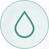 Türkisfarbener Umriss eines Wassertropfens in einem Kreis auf schwarzem Hintergrund.