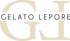 Gelato Lepore Logo mit großen beigen "G" und "L" Buchstaben und "GELATO LEPORE" in Schwarz.