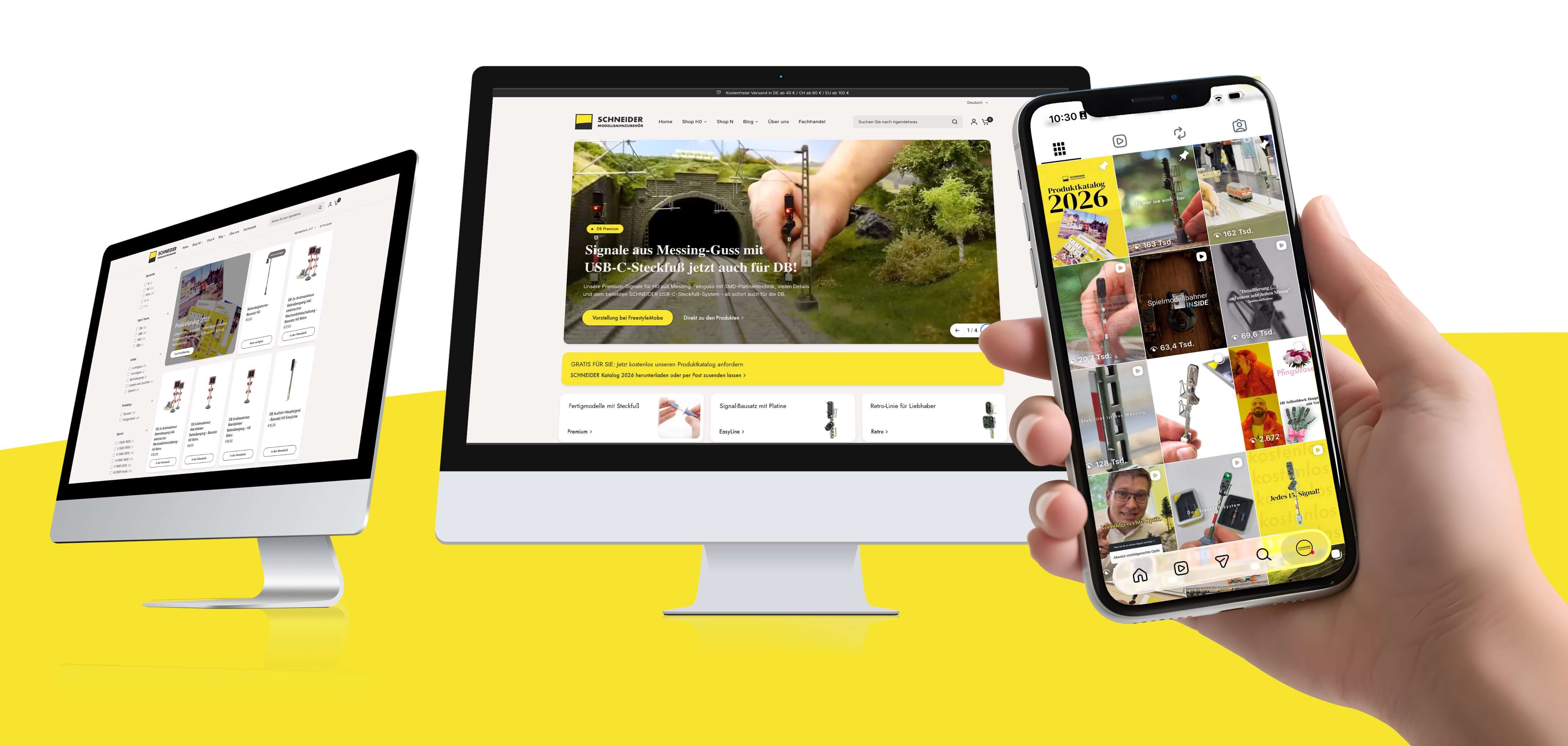 Schneider Modellbahnzubehör Brand Relaunch Webseite mit Webshop und Social Media
