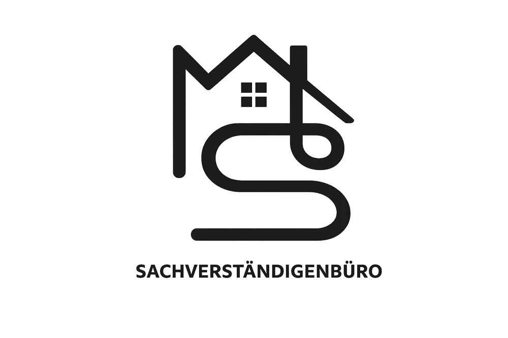 Logo Sachverständigenbüro: stilisierte Buchstaben "MS" formen ein Haus mit Fenster.