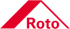 Rotes Roto-Logo mit Dachform auf dunkelgrünem Hintergrund.
