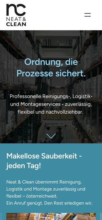 Website von Neat & Clean in der Handy-Ansicht