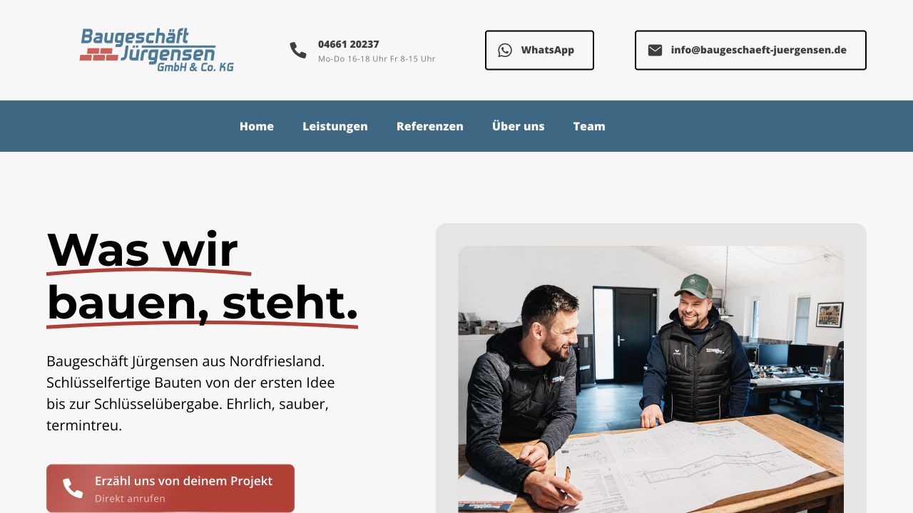Website von Baugeschäft Jürgensen in einer Laptopansicht