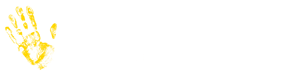 Gelber Handabdruck neben weißem Text "Netzklusiv DIGITALISIERUNG | BRANDING | WEBDESIGN" auf grünem Hintergrund.