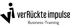 Black logo with "vi" symbol and text "verRückte impulse Business-Training".