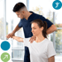 Physical therapist assists woman with rehab exercise for hip pain